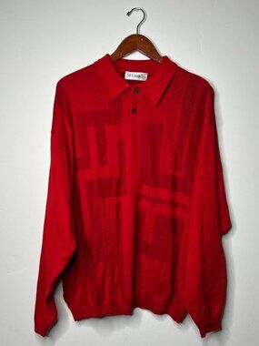Red St. Croix long sleeve polo shirt with geometric pattern size XL
